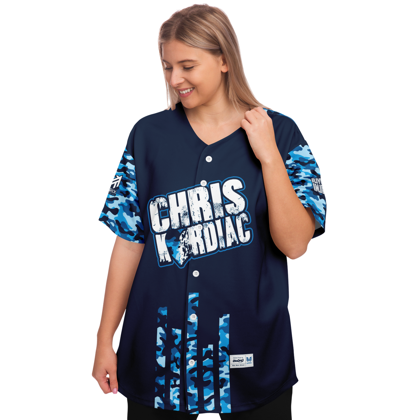 Mavrix Chris Kardiac Blue Camo Baseball Jersey
