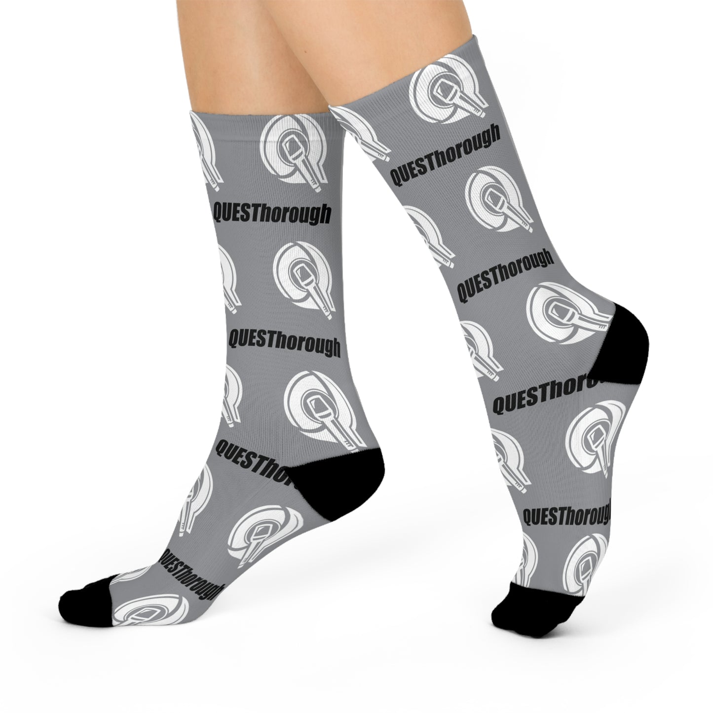 QuesThorough Gray DTG Crew Socks