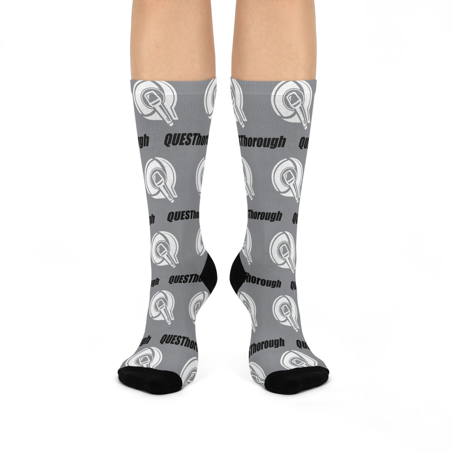 QuesThorough Gray DTG Crew Socks