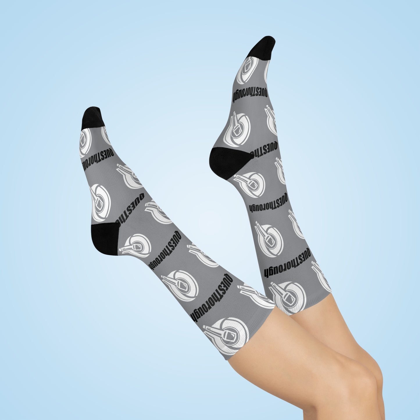 QuesThorough Gray DTG Crew Socks