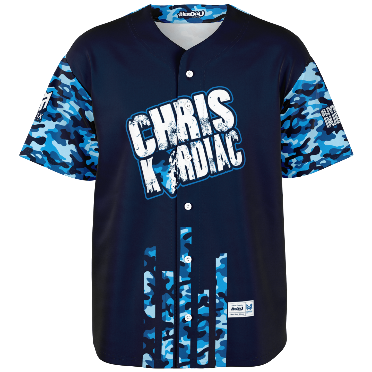 Mavrix Chris Kardiac Blue Camo Baseball Jersey