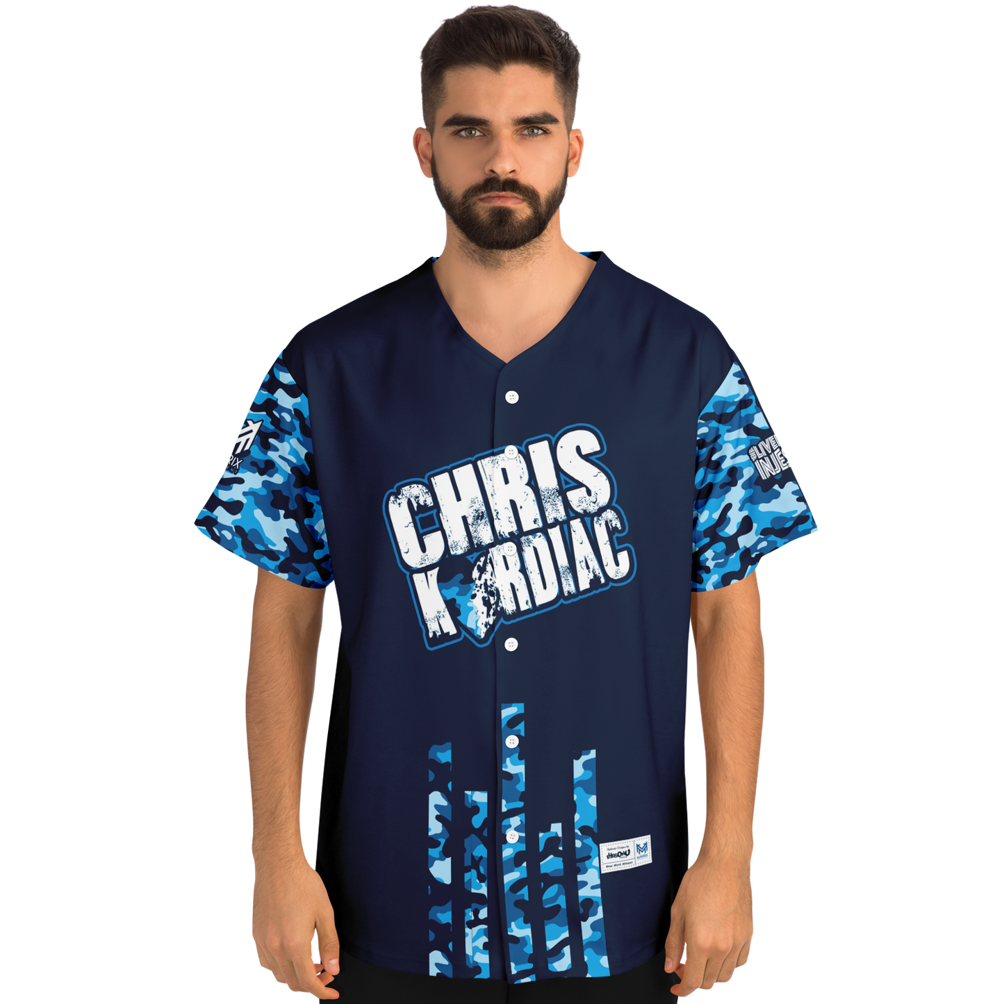 Mavrix Chris Kardiac Blue Camo Baseball Jersey